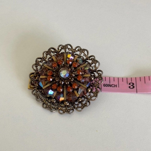 Vintage Weiss Signed Amber Orange AB Rhinestone Crystal Statement Brooch Pin - Picture 8 of 9